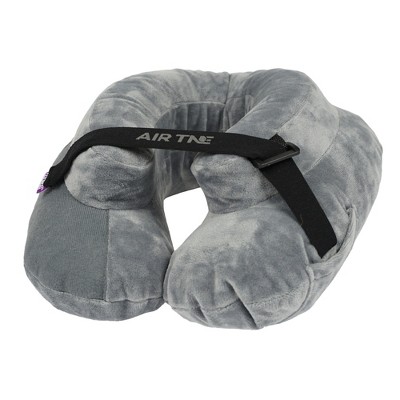 Slate Grey Inflatable Travel Neck Pillow with Adjustable Chin Strap