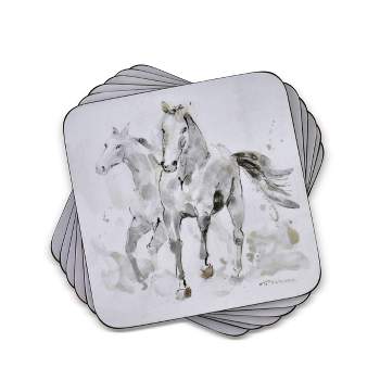 Pimpernel Spirited Horses Coasters, Set of 6, Cork Backed Board, Heat and Stain Resistant, Drinks Coaster for Tabletop Protection