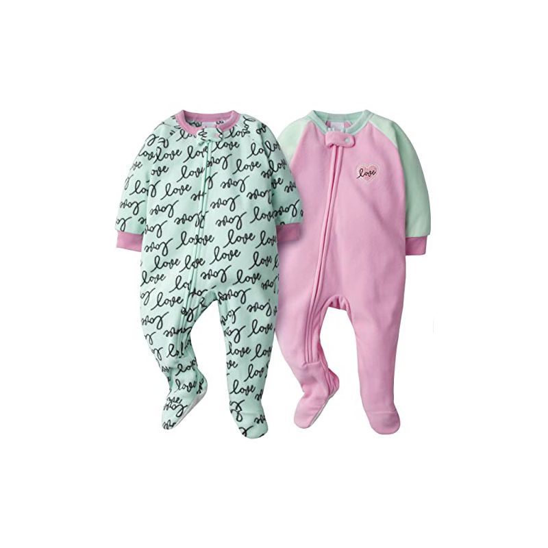 Gerber Infant and Toddler Girls' Fleece Footed Pajamas, 2-Pack, 4 of 8
