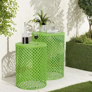 Sevobal Patio Coffee Tables Outdoor Side Table Set of 2, Round Patio Accent Metal Frame End Table for Cafes Patio Balconies, Green, 14.5"*19.25" - 1 of 4