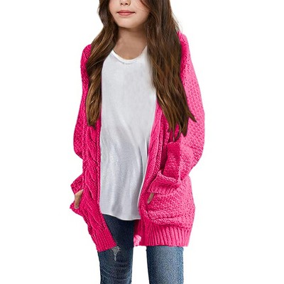 Girls Long Sleeve Cardigan Sweaters Open Front Cable Knit Chunky Cardigans Kids Oversized Cute Outerwear Coat