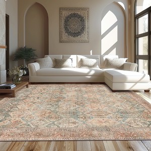 Abynow Diamond Distressed Persian Style Washable Indoor Rug - 1 of 4