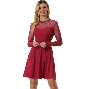 Allegra K Women's Heart Mesh Sheer Long Sleeve Gothic Cocktail Skater Party Dress - 1 of 4