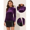 INSPIRE CHIC Women's Metallic Velvet Puff Long Sleeve Mock Neck Glitter T-shirt - 2 of 4