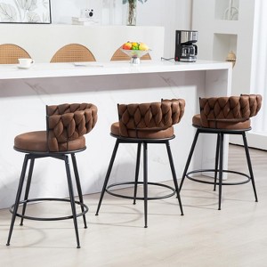 DYHOME 24 inch Bar Stools Set of 3, Modern Counter Height Bar Stools, 360° Swivel Suede Fabric Stool Chairs with Woven Back and Footrest - 1 of 4