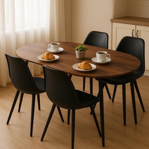 Modern Round Dining Table with Wood Top and Metal Legs, Walnut - 1 of 4