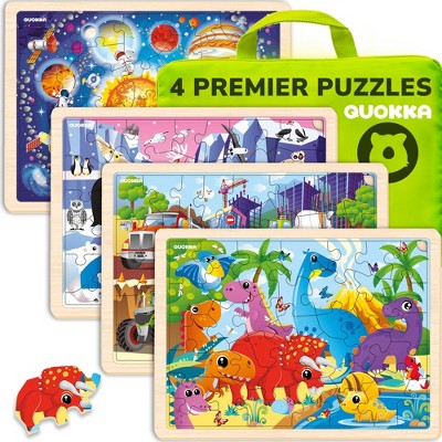 QUOKKA 24-48 pcs Wooden Puzzle Set - 4x Jigsaw Puzzle for Kids 4 5 6 Year Old