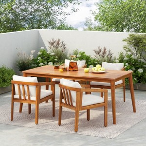 Christopher Knight Home Tensas Outdoor Acacia Wood 5 Piece Dining Set with Cushions - 1 of 4