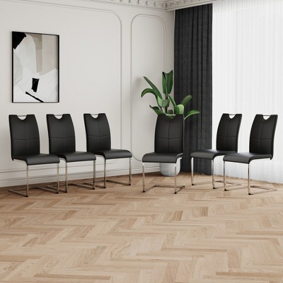 ALEXOUN Modern Dining Chairs Set of 6, PU Faux Leather High Back Upholstered Chairs, with Silver Metal Legs,for Kitchen,Living,Bedroom,Dining Room