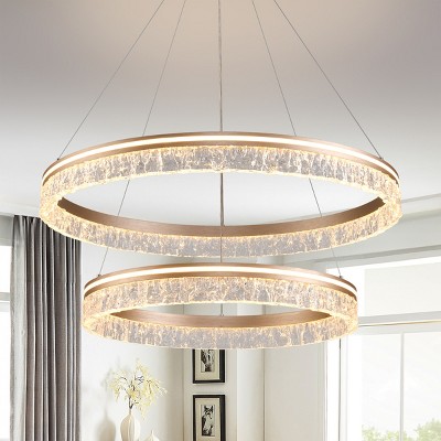 BAOURE Modern LED Chandelier 2 Ring 23.6in Grey Pendant Lighting  for Kitchen Island Dimmable LED Pendant Ceiling Light with Remote for Dining Room