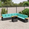 vidaXL 11 Piece Patio Sofa Set with Cushions - Black Poly Rattan - 2 of 4