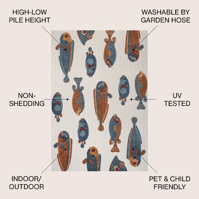Navy and Orange Coastal Fish Pattern Synthetic 8' x 10' Area Rug