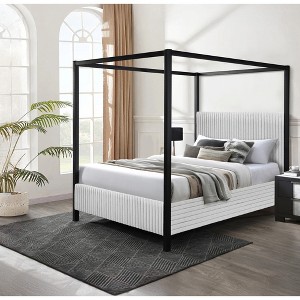 Queen Size Canopy Bed with Upholstered Headboard for Bedroom - 1 of 4