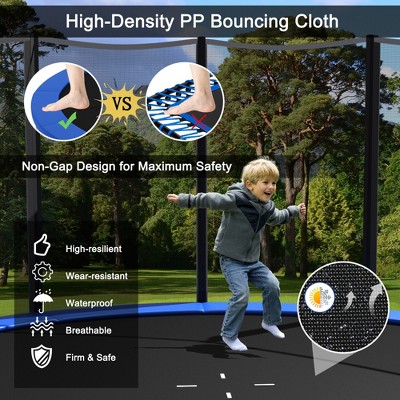 14 ft Black and Blue Outdoor Trampoline with Safety Net and Ladder