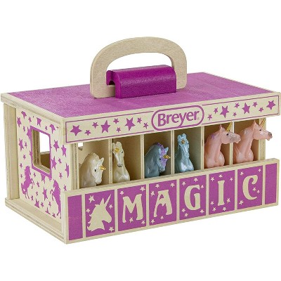 Breyer Animal Creations Breyer Unicorn Magic Wooden Carry Stable Playset w/ 6 Unicorns