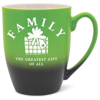Elanze Designs Family The Greatest Gift of All Two Toned Ombre Matte Green and Black 12 ounce Ceramic Stoneware Coffee Cup Mug
