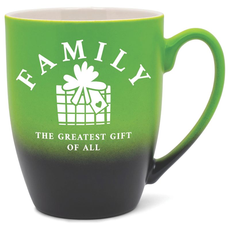 Elanze Designs Family The Greatest Gift of All Two Toned Ombre Matte Green and Black 12 ounce Ceramic Stoneware Coffee Cup Mug, 1 of 2
