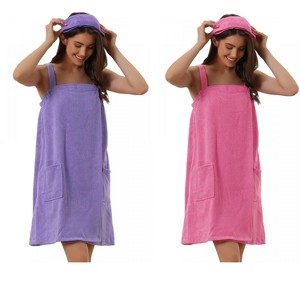 INSPIRE CHIC Women's 2 Pcs Sleeveless Towel Wrap Robe with Strap for Shower - 1 of 4