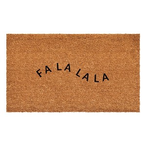 HomeRoots 24" X 36" Brown Christmas Fa La La Outdoor Coir Door Mat - 1 of 4