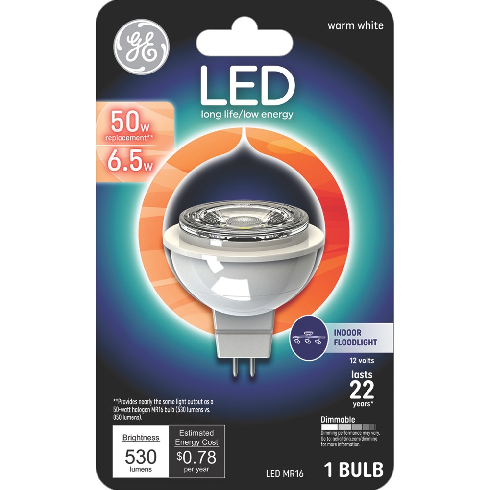 Photos - Light Bulb General Electric GE 50W MR16 LED  Warm White: Dimmable, Energy Star Certified, 530 Lumens, 3000K, GU5.3 Base, 22.8-Year Life 