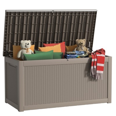 VisioGear Deck Boxes, 260 Gal Outdoor Storage Deck Box, Small Patio Storage Bin for Garden Tools, Brown, 57.87"*32.24"*33.66"