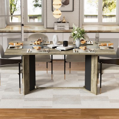 PAKASEPT 71'' Dining Table Rectangular Modern Kitchen Table For 6 People, Dining Room Table with Wood Legs, Home Furniture