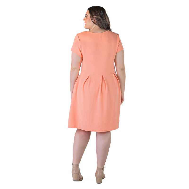24seven Comfort Apparel Plus Size Scoop Neck Knee Length Pleated Pocket Dress, 3 of 7