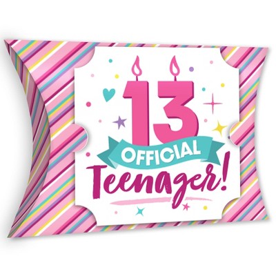 Big Dot of Happiness Girl 13th Birthday - Favor Gift Boxes - Official Teenager Birthday Party Large Pillow Boxes - Set of 12