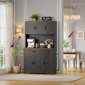 71" Pantry Cabinet with Charging Station, Kitchen Pantry Storage Cabinet with Drawers and Countertop, Farmhouse Kitchen Hutch Cabinets Food Pantry - 1 of 4