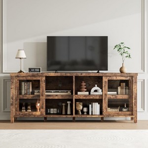 Mid Century Modern TV Stand for 65" TVs, Media Console with 4 Sliding Glass Doors & Storage Cabinet for Living Room - 1 of 4