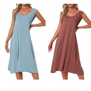 INSPIRE CHIC Women's 2 Pcs Cotton Sleeveless U-Neck Wide Strap Chemise Slip Long Nightgown - 1 of 4