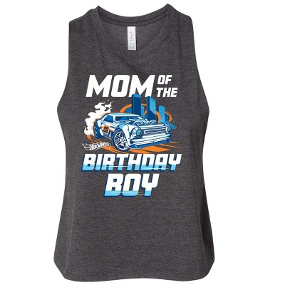 Women's Hot Wheels Mom Of Birthday Boy Graphic Racerback Tank - Heather Charcoal - Small