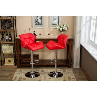 DOMETOUR Contemporary Faux Leather Bar Stools Adjustable Height Set of 2