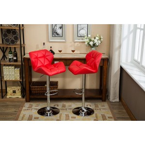DOMETOUR Contemporary Faux Leather Bar Stools Adjustable Height Set of 2 - 1 of 4