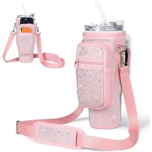BABYYER Water Bottle Carrier Bag with Phone Pocket for 40/30 oz Tumbler with Card Holder (Pink) - 1 of 4