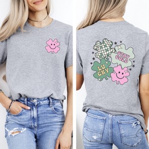 Simply Sage Market Women's Stay Gold Lucky Shamrocks Front and Back Short Sleeve Graphic Tee - 1 of 4