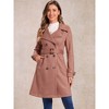 Allegra K Women's Faux Suede Notched Lapel Strap Cuff Solid Double Breasted Tie Belt Trench Coat - 2 of 4