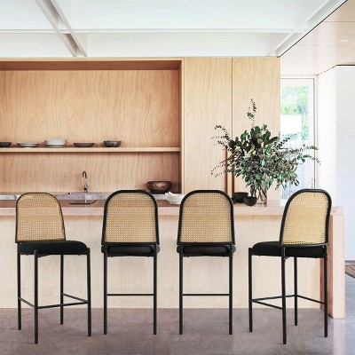 Milan Upholstered Boucle Counter Stool Set of 2 and Set of 4 with Rattan Back Cane-Maison Boucle