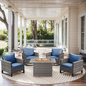 Buenhomino Patio Wicker Furniture Set with Fire Pit Table, PE Rattan Swivel Patio Chairs with Propane Fire Pit Table, 5PCS Patio Conversation Set - 1 of 4