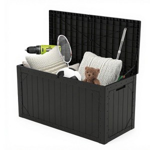 YARDGRACE 100-gallon lockable resin deck box - suitable for outdoor storage in the garden, rainproof and windproof Black - 1 of 4