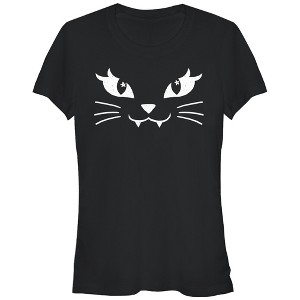 Juniors Womens Lost Gods Kitty Cat Face T-Shirt - 1 of 3
