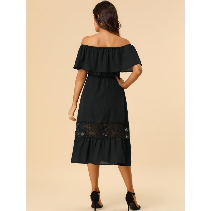 Allegra K Women's Off Shoulder Ruffle Lace Insert High Waist Short Sleeve Flowy Midi Dress, 5 of 7