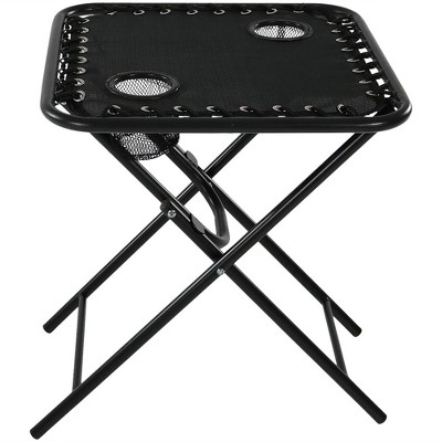 Sunnydaze Weather-Resistant Lightweight Outdoor Folding Sling Side Table with Mesh Drink Holders - Black