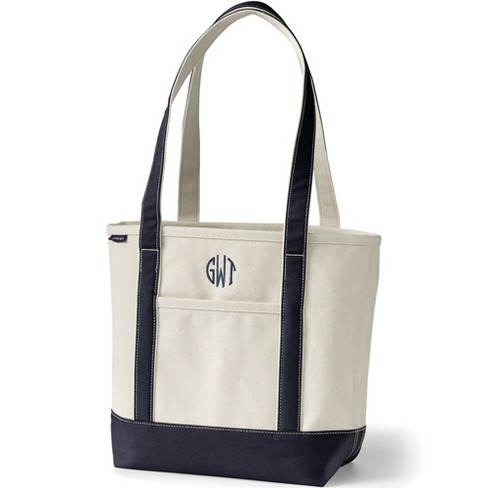 Lands' End Small Natural Open Top Long Handle Canvas Tote Bag - - Natural/true  Navy : Target