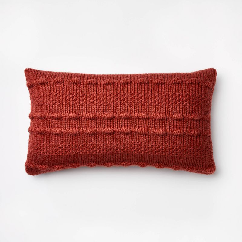 Oversized Bobble Knit Striped Lumbar Throw Pillow Red - Threshold&#8482; designed with Studio McGee, 1 of 7
