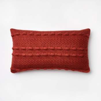 Oversized Bobble Knit Striped Lumbar Throw Pillow Red - Threshold™ designed with Studio McGee