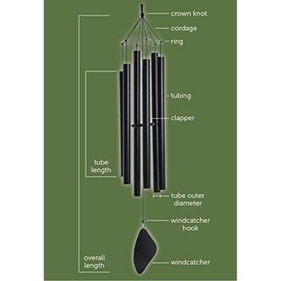 38" Black Aluminum and Stainless Steel Wind Chime