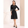 Hobemty Women's Elegant Office 3/4 Sleeve Tweed Trim Round Neck A-Line Dress - 3 of 4
