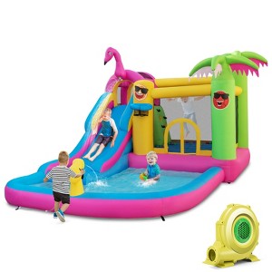 Tangkula 6-In-1 Dry Damp Combo Water Slide Inflatable Bouncy House with Climbing Wall Blowup Jumping Castle - 1 of 4
