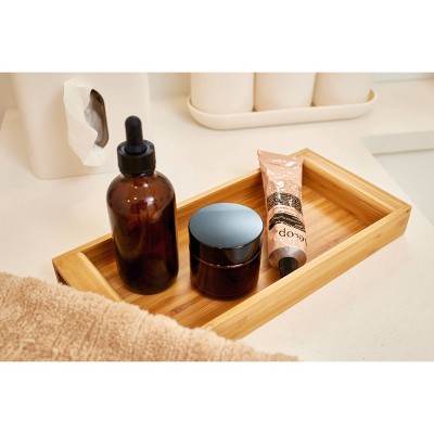 Natural Bamboo Rectangular Vanity Storage Tray Organizer